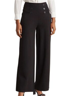 MAX STUDIO 100% linen sailor wide leg trouser pants sz4 new